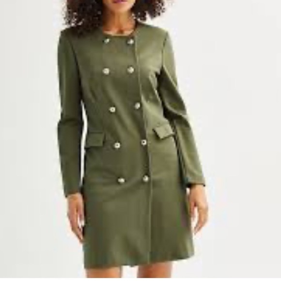 Nanette Lepore Long Sleeve Blazer Dress Women's Olive Double-Breasted 10 office - Picture 1 of 14